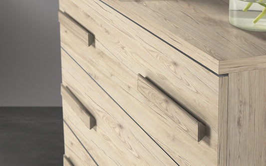 Dafne Italian Design Camera Completa - Effetto rovere crudo armadio 6 ante con specchio cm. 274 x 55 x 247