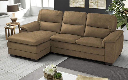 Dafne Italian Design Divano angolare 3 posti con penisola a Sinistra. Tessuto Manila Toffee (cm. 275 x 158 x 94h)