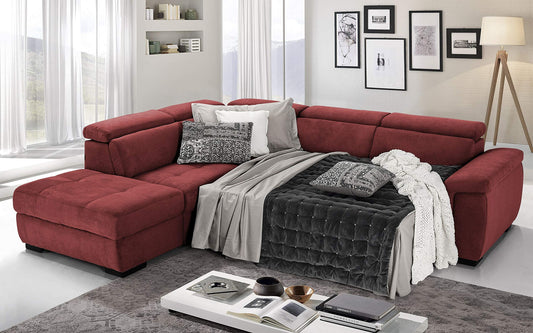 Dafne Italian Design Divano Letto angolare 3 posti con penisola a Sinistra. Tessuto Romeo Rosso (cm. 282 x 242 x 96h)