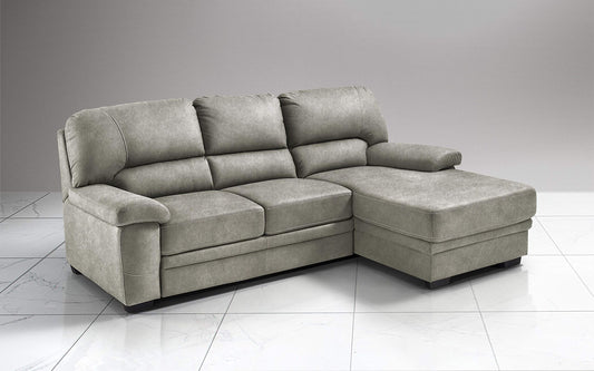 Dafne Italian Design Divano Letto angolare 2 posti con penisola a Destra. Similpelle Effetto Nabuk Light Grey (cm. 252 x 160 x 92h)
