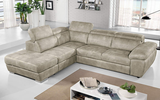Dafne Italian Design Divano Letto angolare 3 posti con penisola a Sinistra. Similpelle Effetto Nabuk Light Grey (cm. 285 x 245 x 97h)