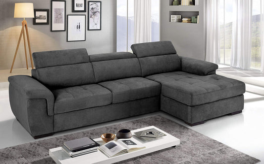 Dafne Italian Design Divano Letto angolare 3 posti con penisola a Destra. Tessuto Grigio Scuro (cm. 287 x 176 x 96h)