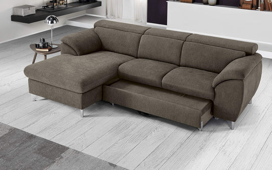 Dafne Italian Design Divano Letto angolare 3 posti con penisola a Sinistra. Tessuto Romeo Marrone Chiaro (cm. 269 x 175 x 94h)