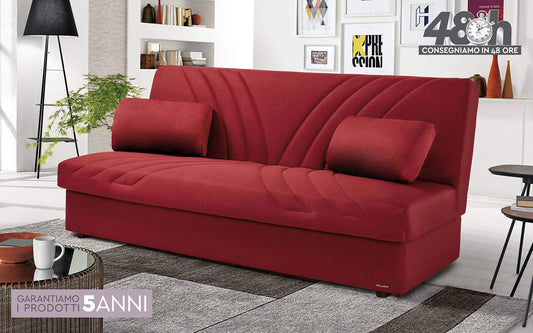 Dafnedesign.com - Divano letto 3 posti - Colore: rosso - Versione: 3 posti - e similpelle - letto una piazza e mezzo - cm. 225 x 87 x 92h