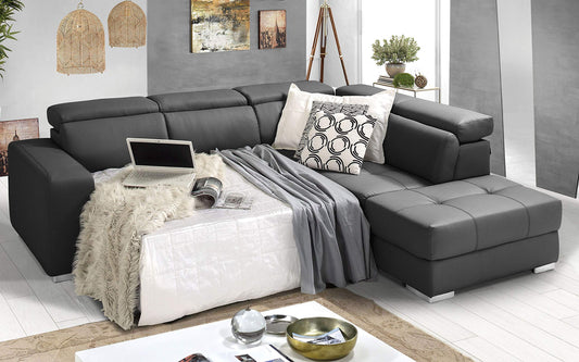 Dafne Italian Design Divano Letto angolare 3 posti con penisola a Destra. Similpelle Grey (cm. 266 x 230 x 94h)