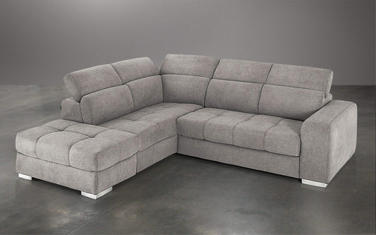 Dafne Italian Design Divano Letto angolare 3 posti con penisola a Sinistra. Tessuto Romeo Platino (cm. 266 x 230 x 94h)
