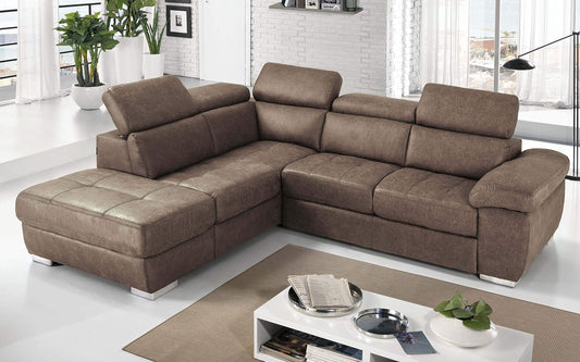 Dafne Italian Design Divano Letto angolare 3 posti con penisola a Sinistra. Tessuto Tay Tay Toffee (cm. 285 x 245 x 97h)