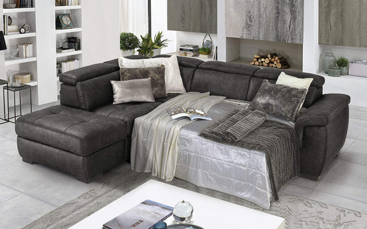 Dafne Italian Design Divano Letto angolare 3 posti con penisola a Sinistra. Tessuto Tay Tay Dark Grey (cm. 282 x 242 x 96h)
