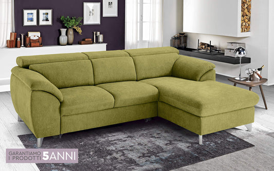 Dafnedesign.com - Divano letto angolare 3 posti con penisola a destra - colore: verde acido - dimensioni: cm. 269 x 175 x 94h (STD)