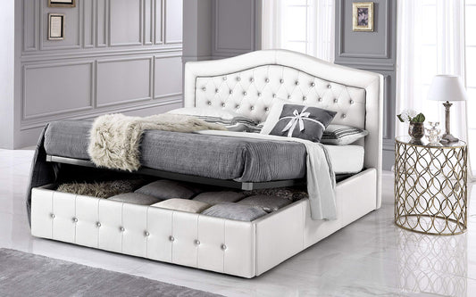 Dafne Italian Design Letto matrimoniale contenitore bianco, testiera imbottita trapuntata. - cm. 174 x 210 x 120 per materasso 160x90