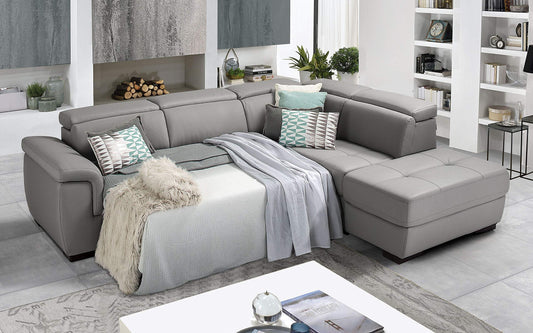 Dafne Italian Design Divano Letto angolare 3 posti con penisola a Destra. Similpelle Grigio Ash (cm. 287 x 245 x 98h)