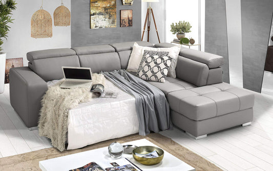 Dafne Italian Design Divano Letto angolare 3 posti con penisola a Destra. Similpelle Grigio Ash (cm. 266 x 230 x 94h)