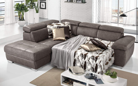 Dafne Italian Design Divano Letto angolare 3 posti con penisola a Sinistra. Tessuto Tay Tay Elephant (cm. 285 x 245 x 97h)