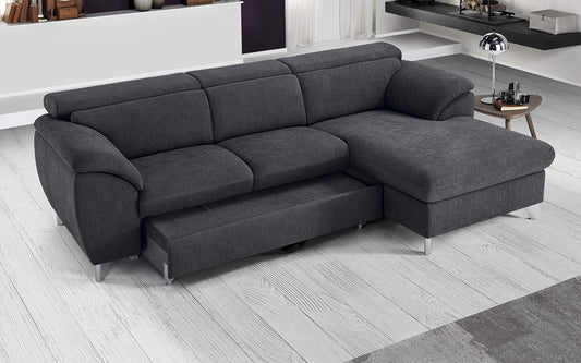 Dafne Italian Design Divano Letto angolare 3 posti con penisola a Destra. Tessuto Romeo Antracite (cm. 269 x 175 x 94h)