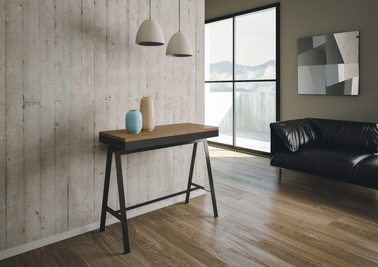 Dafne Italian Design Consolle allungabile Banco Evolution Abete Tinto Telaio Antracite