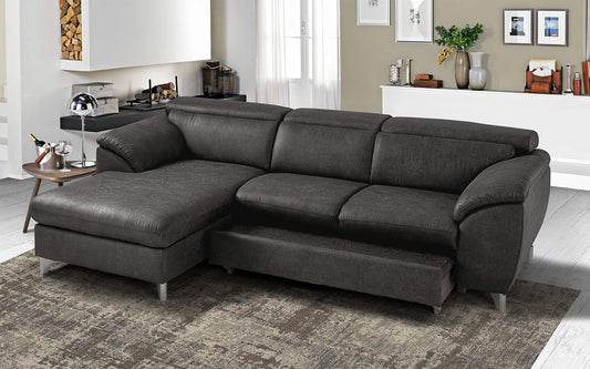 Dafne Italian Design Divano Letto angolare 3 posti con penisola a Sinistra. Tessuto Tay Tay Dark Grey (cm. 269 x 175 x 94h)