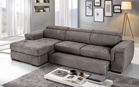 Dafne Italian Design Divano Letto angolare 3 posti con penisola a Sinistra. Tessuto Romeo Stone (cm. 287 x 176 x 96h)