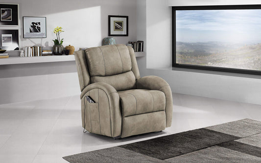 Dafne Italian Design Poltrona alzapersona con Recliner Elettrico. Similpelle Effetto Nabuk Light Grey (cm. 84 x 81 x 66h)