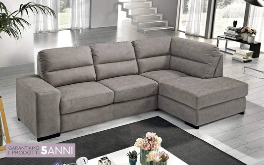 Dafne Italian Design Divano Letto angolare 3 posti con penisola a Destra. Similpelle Effetto Nabuk Talpa (cm. 251 x 175 x 97h)