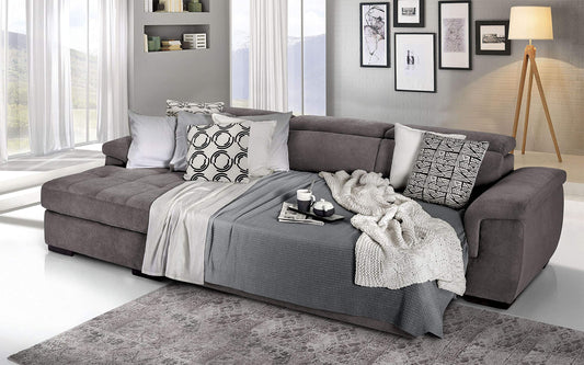 Dafne Italian Design Divano Letto angolare 3 posti con penisola a Sinistra. Tessuto Romeo Nocciola (cm. 287 x 176 x 96h)