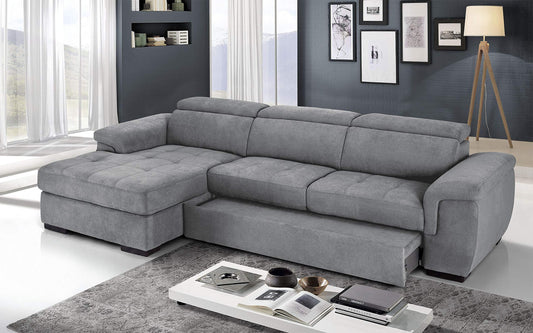 Dafne Italian Design Divano Letto angolare 3 posti con penisola a Sinistra. Tessuto Romeo Light Grey (cm. 287 x 176 x 96h)