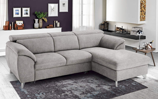 Dafne Italian Design Divano Letto angolare 3 posti con penisola a Destra. Tessuto Romeo Perla (cm. 269 x 175 x 94h)