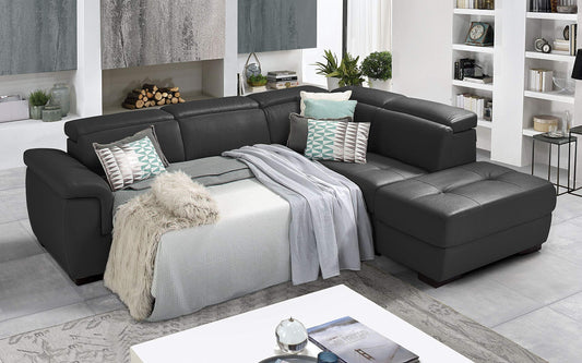 Dafne Italian Design Divano Letto angolare 3 posti con penisola a Destra. Similpelle Grey (cm. 287 x 245 x 98h)