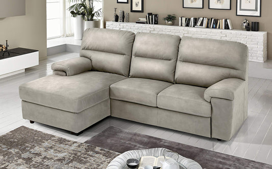 Dafne Italian Design Divano Letto angolare 3 posti con Chaise a Sinistra. Similpelle Effetto Nabuk Light Grey (cm. 257 x 163 x 96h)