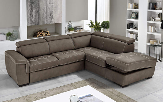 Dafne Italian Design Divano Letto angolare 3 posti con penisola a Destra. Similpelle Effetto Nabuk Elephant (cm. 282 x 242 x 96h)