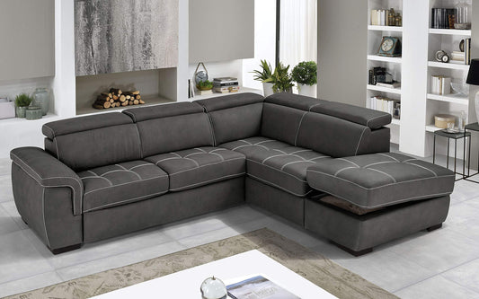 Dafne Italian Design Divano Letto angolare 3 posti con penisola a Destra. Similpelle Effetto Nabuk Nero (cm. 282 x 242 x 96h)