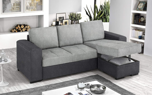 Dafne Italian Design Divano Letto angolare 2 posti - Tessuto Antracite, Silver - penisola Destra - (cm. 229 x 148 x 88h)