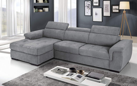 Dafne Italian Design Divano Letto angolare 3 posti con penisola a Sinistra. Tessuto Romeo Light Grey (cm. 287 x 176 x 96h)