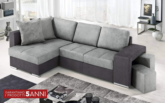 Dafne Italian Design Divano Letto angolare 2 posti con penisola a Sinistra. Tessuto Antracite, Silver (cm. 267 x 158 x 88h)