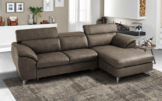 Dafne Italian Design Divano Letto angolare 3 posti con penisola a Destra. Tessuto Tay Tay Toffee (cm. 269 x 175 x 94h)