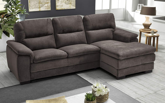 Dafne Italian Design Divano angolare 3 posti con penisola a Destra. Tessuto Gordon Grizzly (cm. 275 x 158 x 94h)