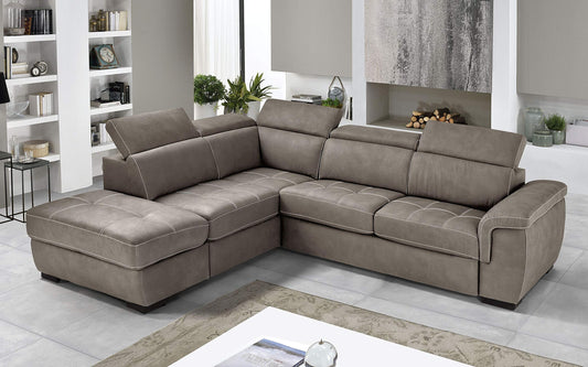 Dafne Italian Design Divano Letto angolare 3 posti con penisola a Sinistra. Similpelle Effetto Nabuk Talpa (cm. 282 x 242 x 96h)