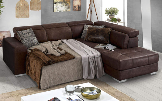 Dafne Italian Design Divano Letto angolare 3 posti con penisola a Destra. Tessuto Tay Tay Ebony (cm. 266 x 230 x 94h)