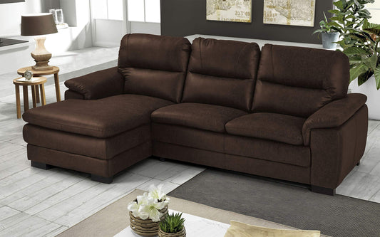 Dafne Italian Design Divano angolare 3 posti con penisola a Sinistra. Tessuto Manila Ebony (cm. 275 x 158 x 94h)