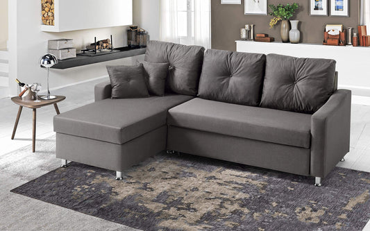 Dafne Italian Design Divano Letto angolare 2 posti con penisola a Sinistra. Tessuto oyem caffè (cm. 231 x 154 x 90h)