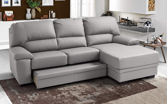 Dafne Italian Design Divano Letto angolare 2 posti con penisola a Destra. Similpelle Ash (cm. 260 x 90 x 95h)