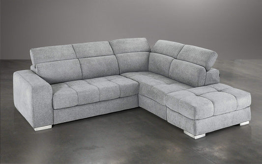 Dafne Italian Design Divano Letto angolare 3 posti con penisola a Destra. Tessuto Romeo Light Grey (cm. 266 x 230 x 94h)