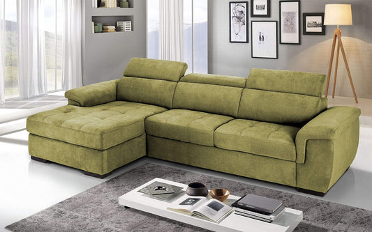 Dafne Italian Design Divano Letto angolare 3 posti con penisola a Sinistra. Tessuto Romeo Verde Acido (cm. 287 x 176 x 96h)
