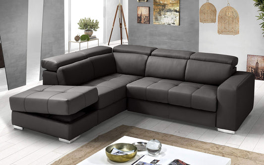 Dafne Italian Design Divano Letto angolare 3 posti con penisola a Sinistra. Similpelle Mouse (cm. 266 x 230 x 94h)