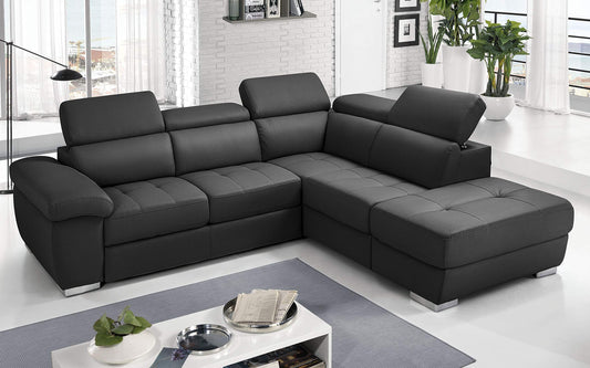 Dafne Italian Design Divano Letto angolare 3 posti con penisola a Destra. Similpelle Grey (cm. 285 x 245 x 97h)