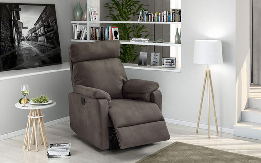 Dafne Italian Design Poltrona Girevole con Recliner Elettrico. Similpelle Effetto Nabuk Elephant (cm. 98 x 85 x 108h)