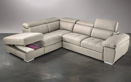 Dafne Italian Design Divano Letto angolare 3 posti con penisola a Sinistra. Similpelle Effetto Nabuk Light Grey (cm. 285 x 245 x 97h)