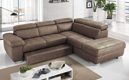 Dafne Italian Design Divano Letto angolare 3 posti con penisola a Destra. Tessuto Tay Tay Toffee (cm. 285 x 245 x 97h)