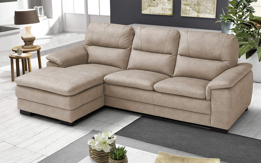 Dafne Italian Design Divano angolare 3 posti con penisola a Sinistra. Similpelle Effetto Nabuk Beige (cm. 275 x 158 x 94h)