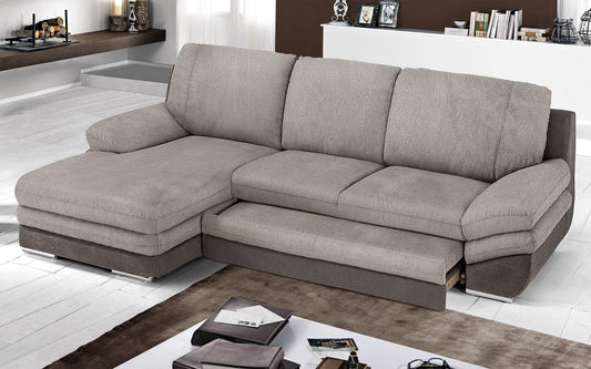Dafne Italian Design Divano Letto angolare 2 posti con penisola a Sinistra. Tessuto Terra, Fango (cm. 271 x 166 x 91h)