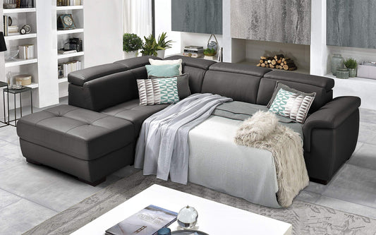 Dafne Italian Design Divano Letto angolare 3 posti con penisola a Sinistra. Similpelle Mouse (cm. 287 x 245 x 98h)